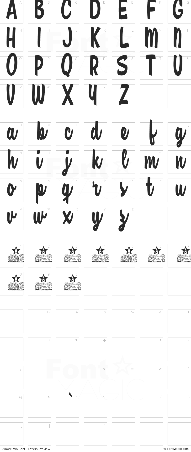 Amore Mio Font - All Latters Preview Chart