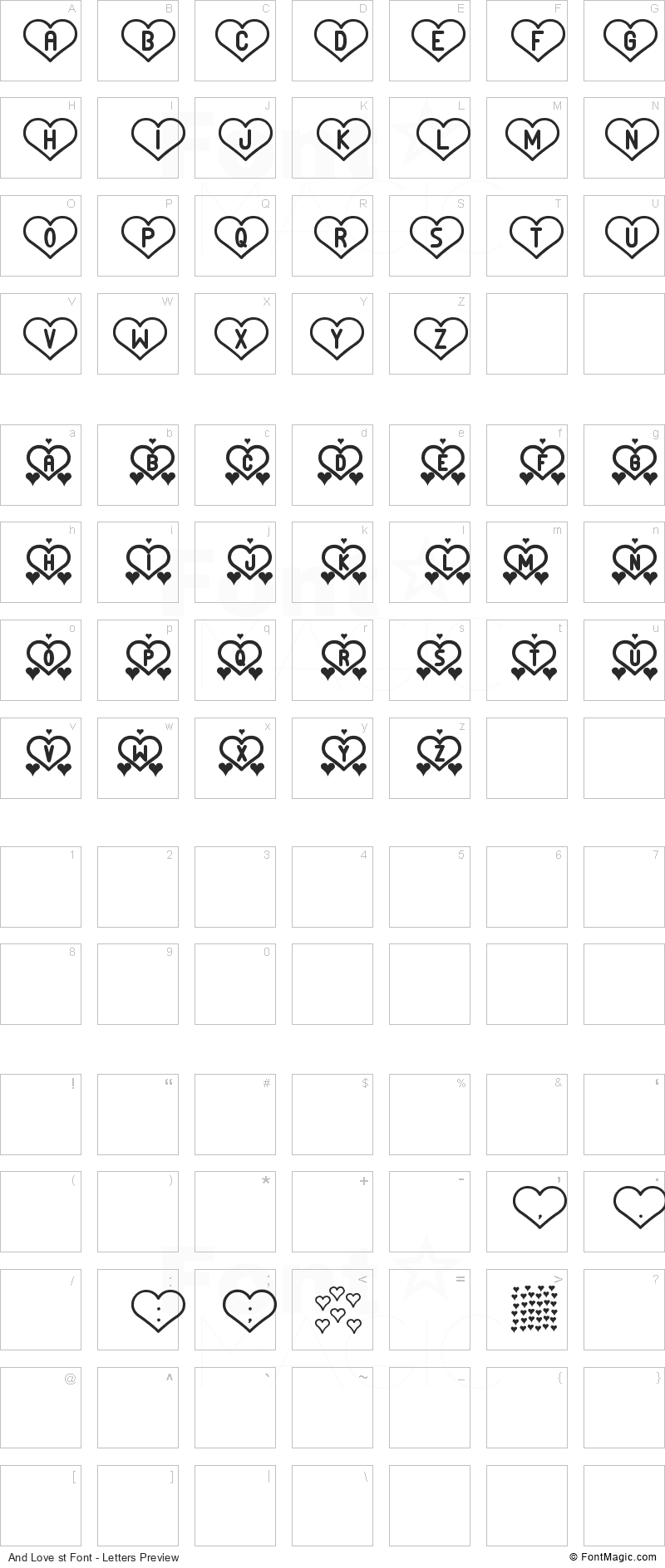 And Love st Font - All Latters Preview Chart