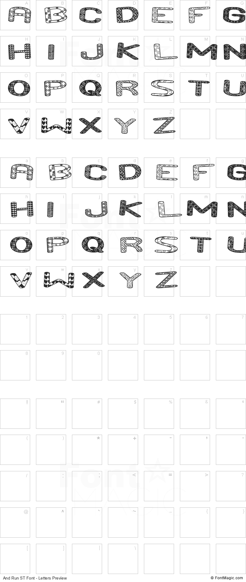 And Run ST Font - All Latters Preview Chart