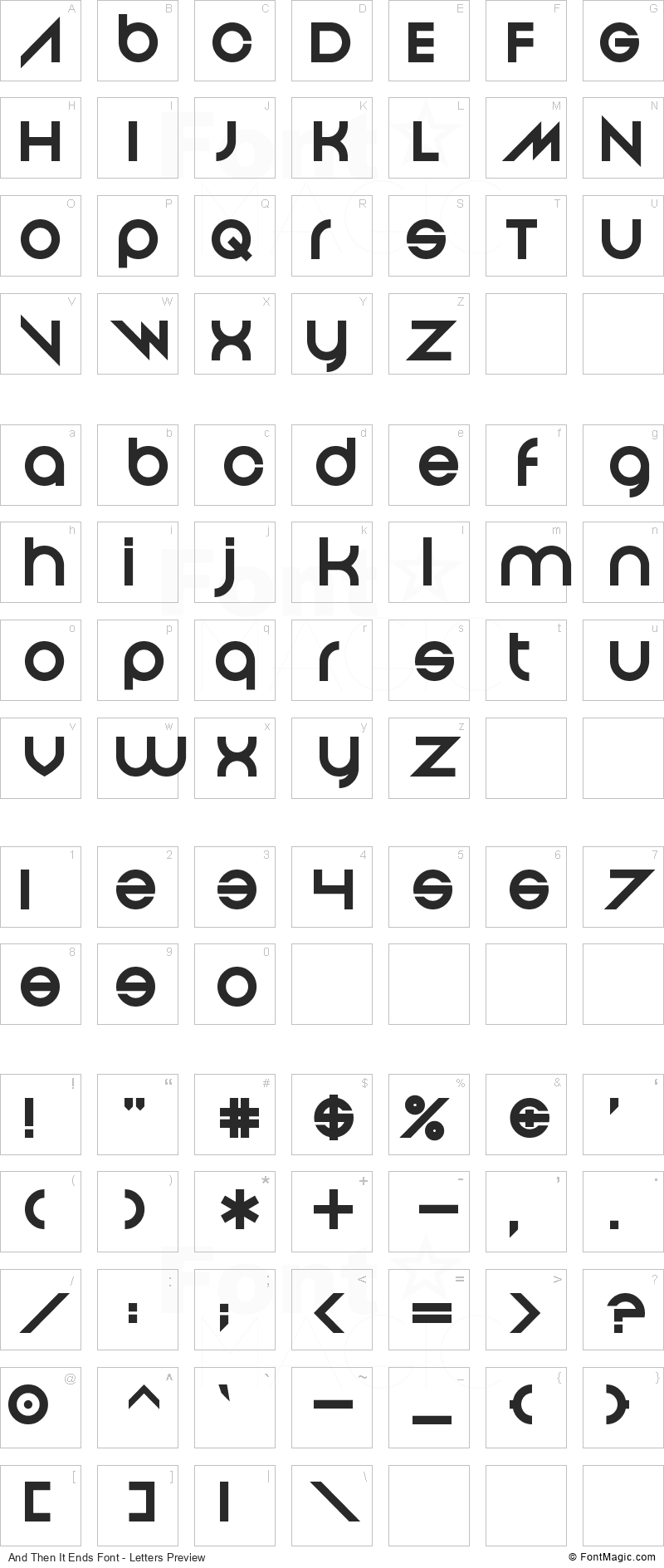 And Then It Ends Font - All Latters Preview Chart