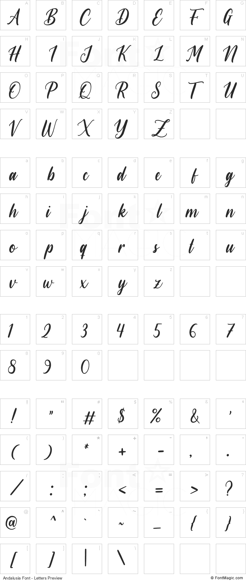 Andalusia Font - All Latters Preview Chart