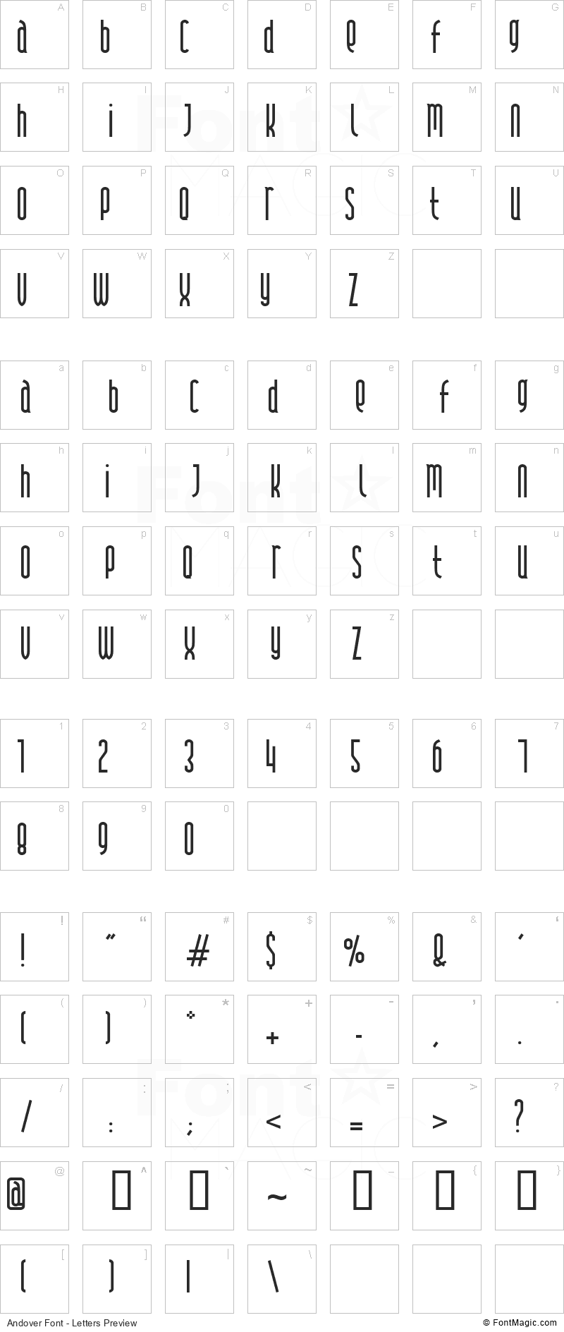 Andover Font - All Latters Preview Chart