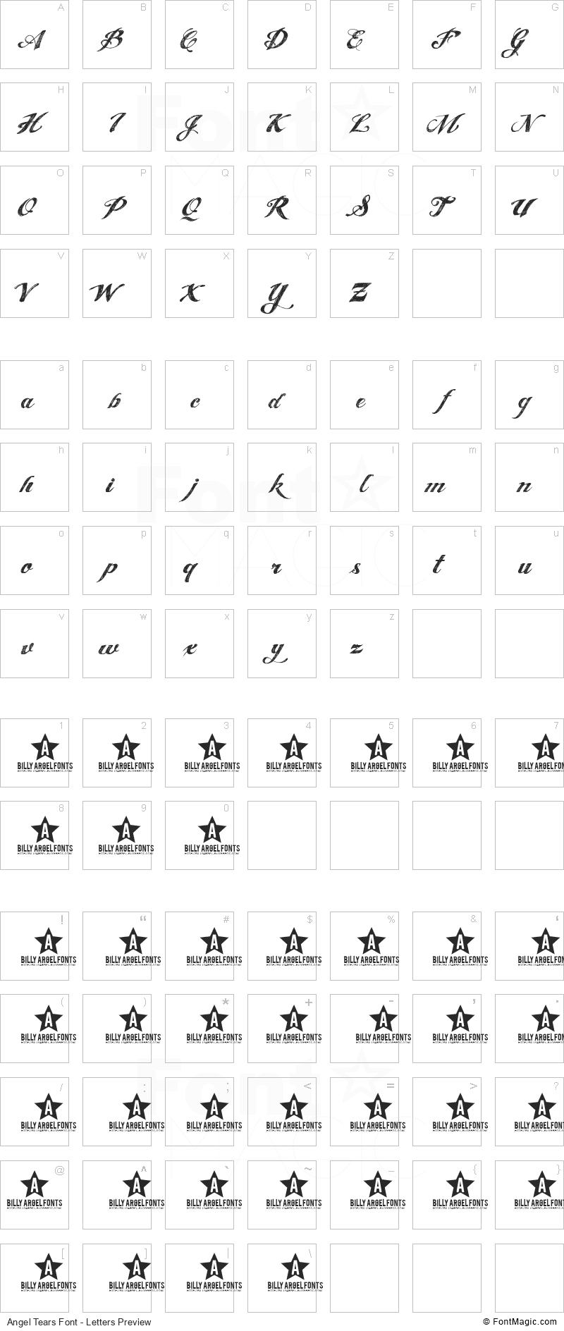 Angel Tears Font - All Latters Preview Chart