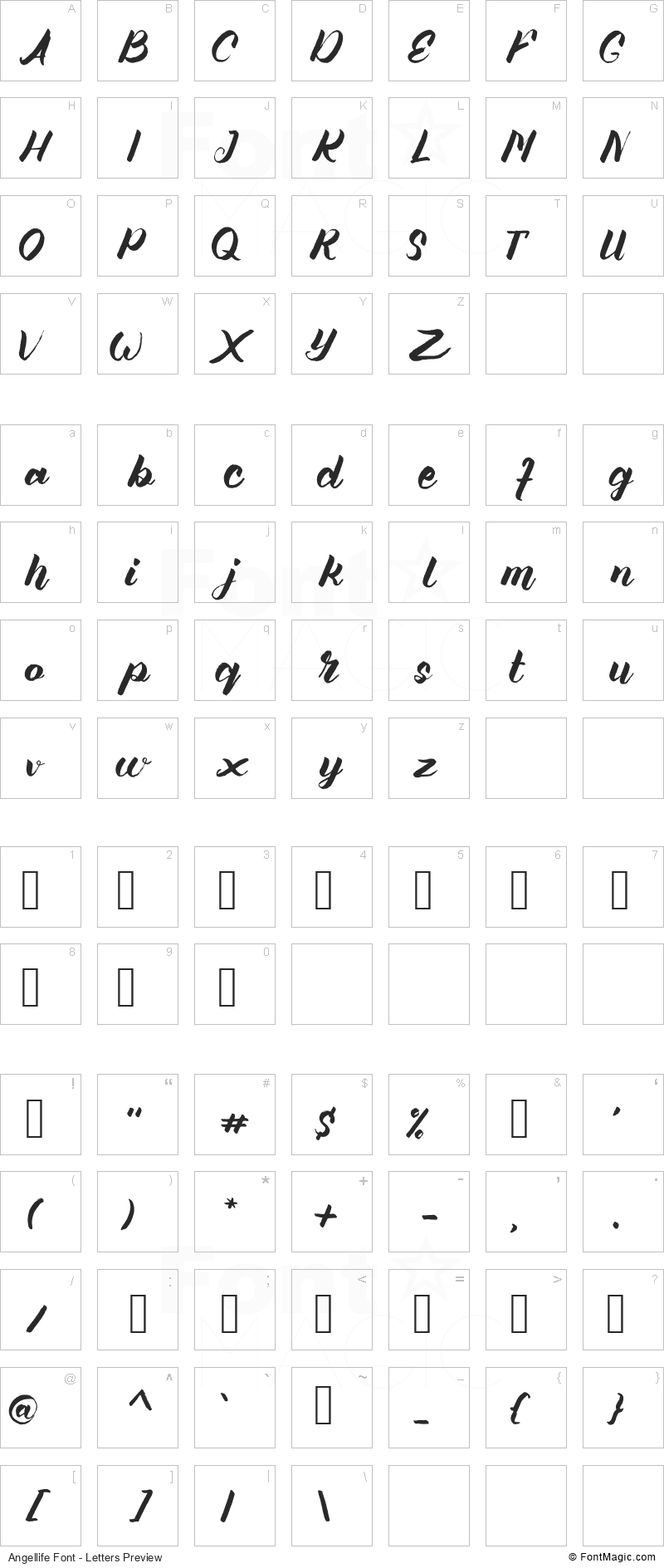 Angellife Font - All Latters Preview Chart