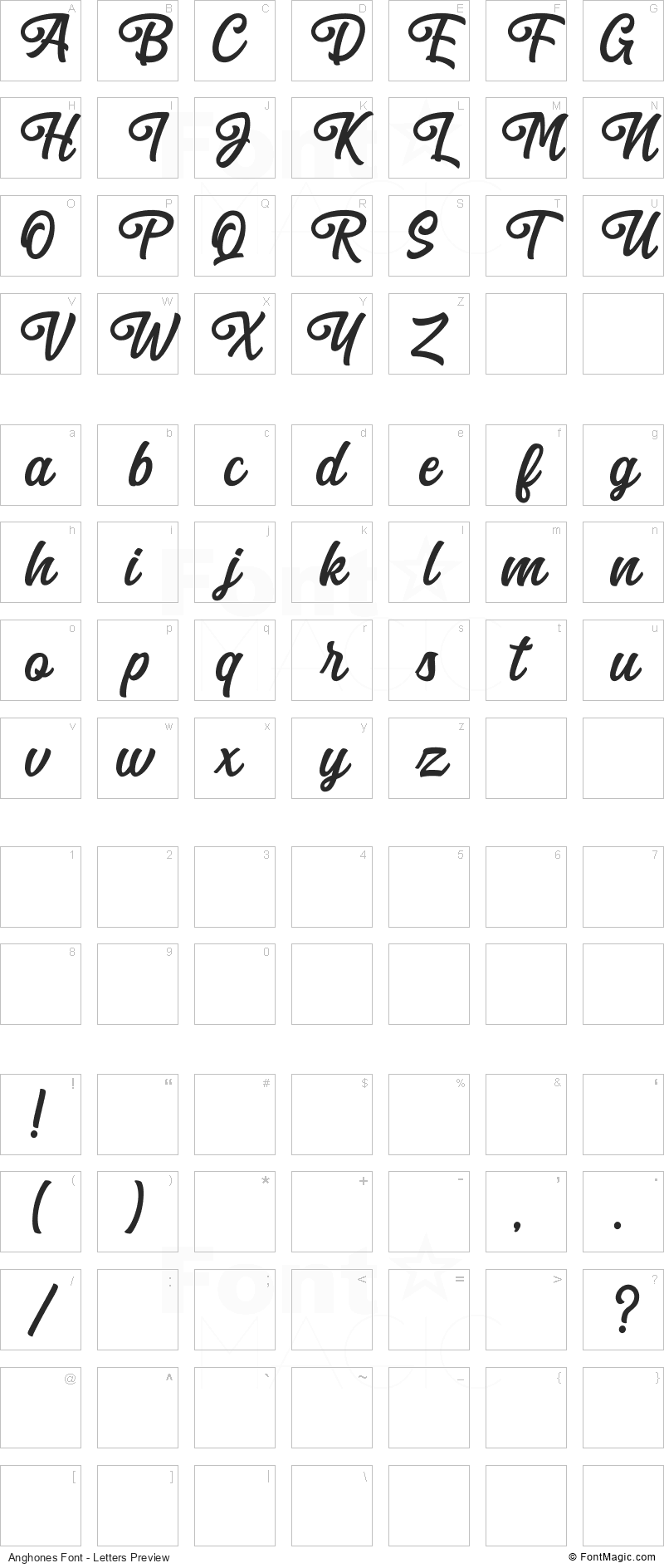 Anghones Font - All Latters Preview Chart