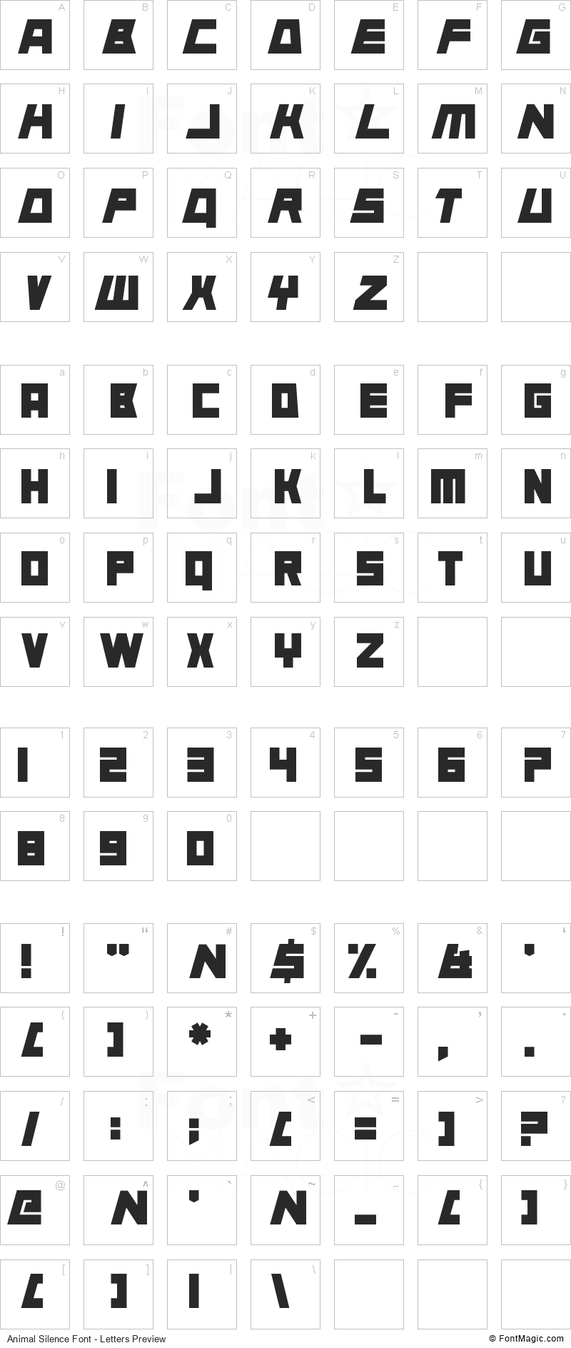 Animal Silence Font - All Latters Preview Chart
