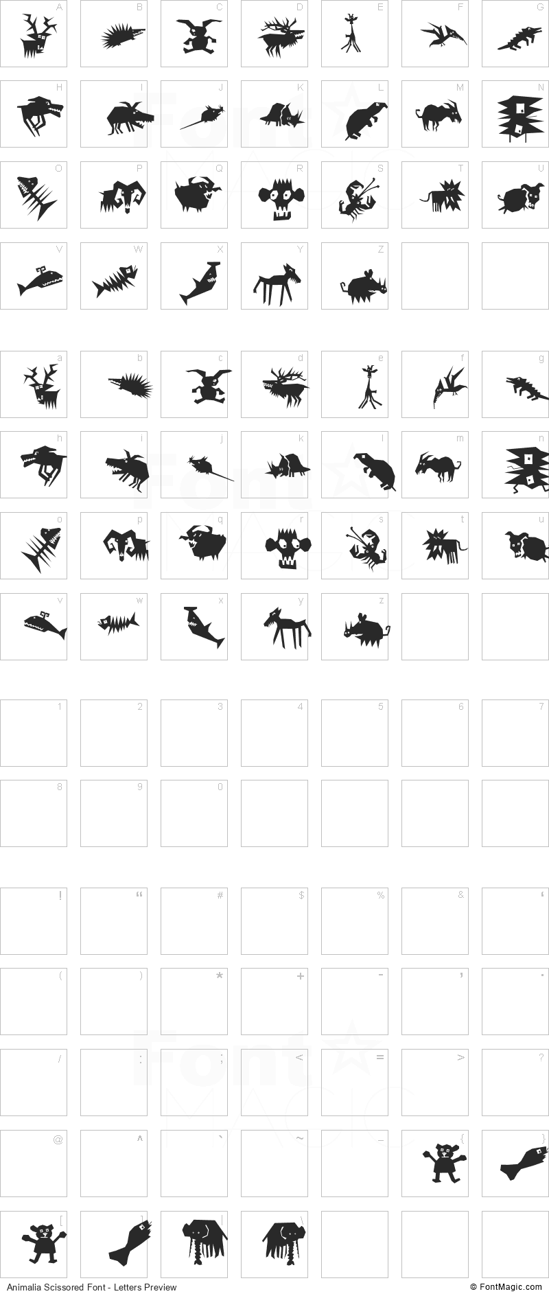 Animalia Scissored Font - All Latters Preview Chart
