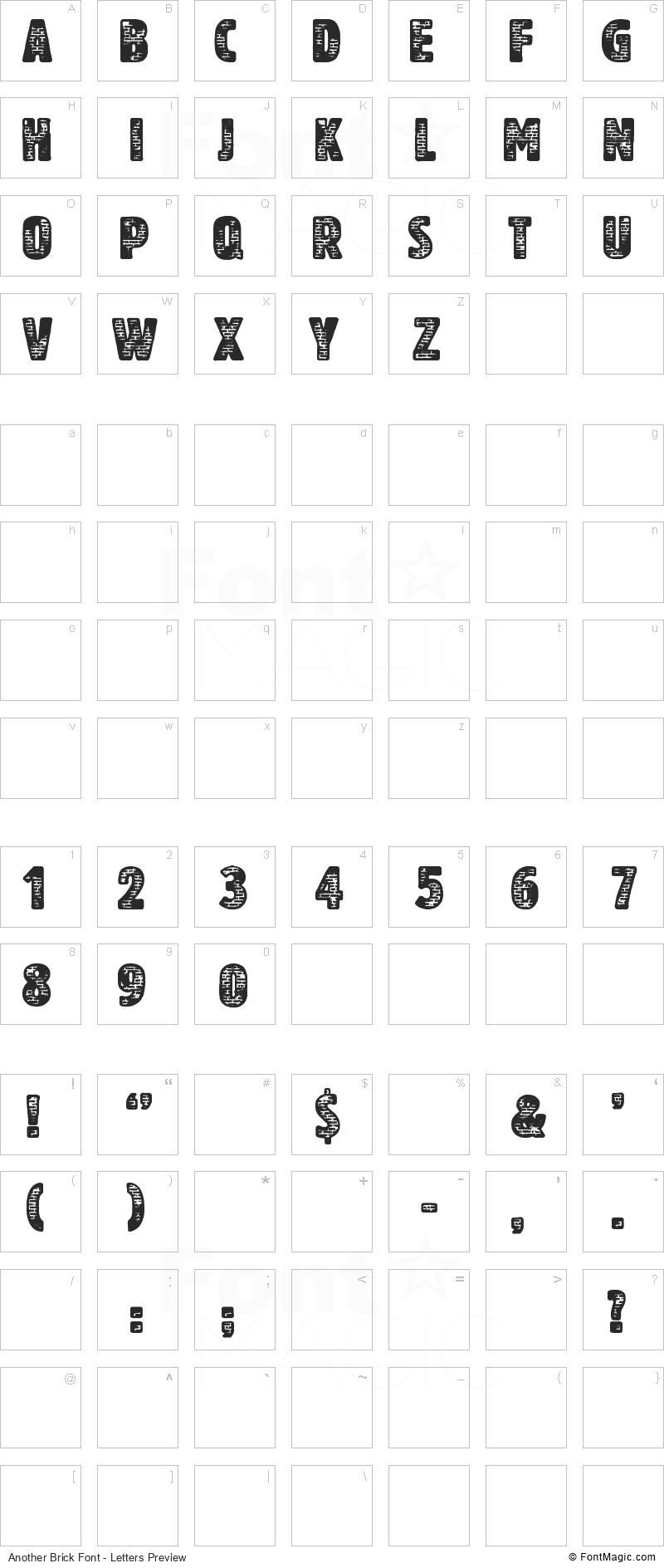 Another Brick Font - All Latters Preview Chart