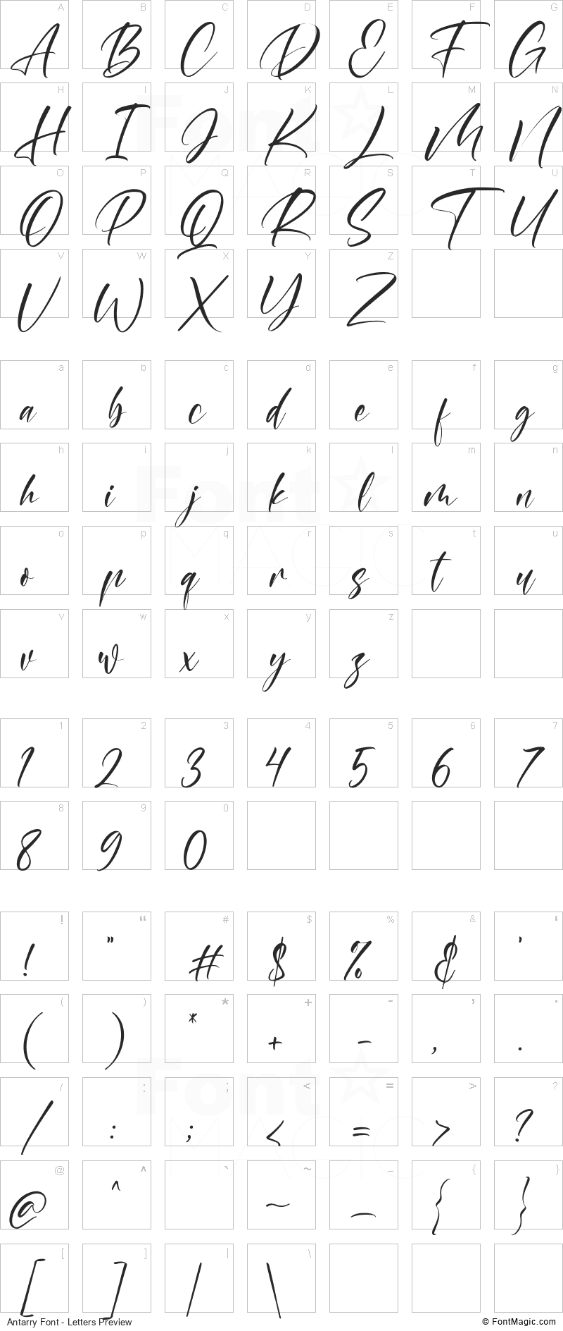 Antarry Font - All Latters Preview Chart