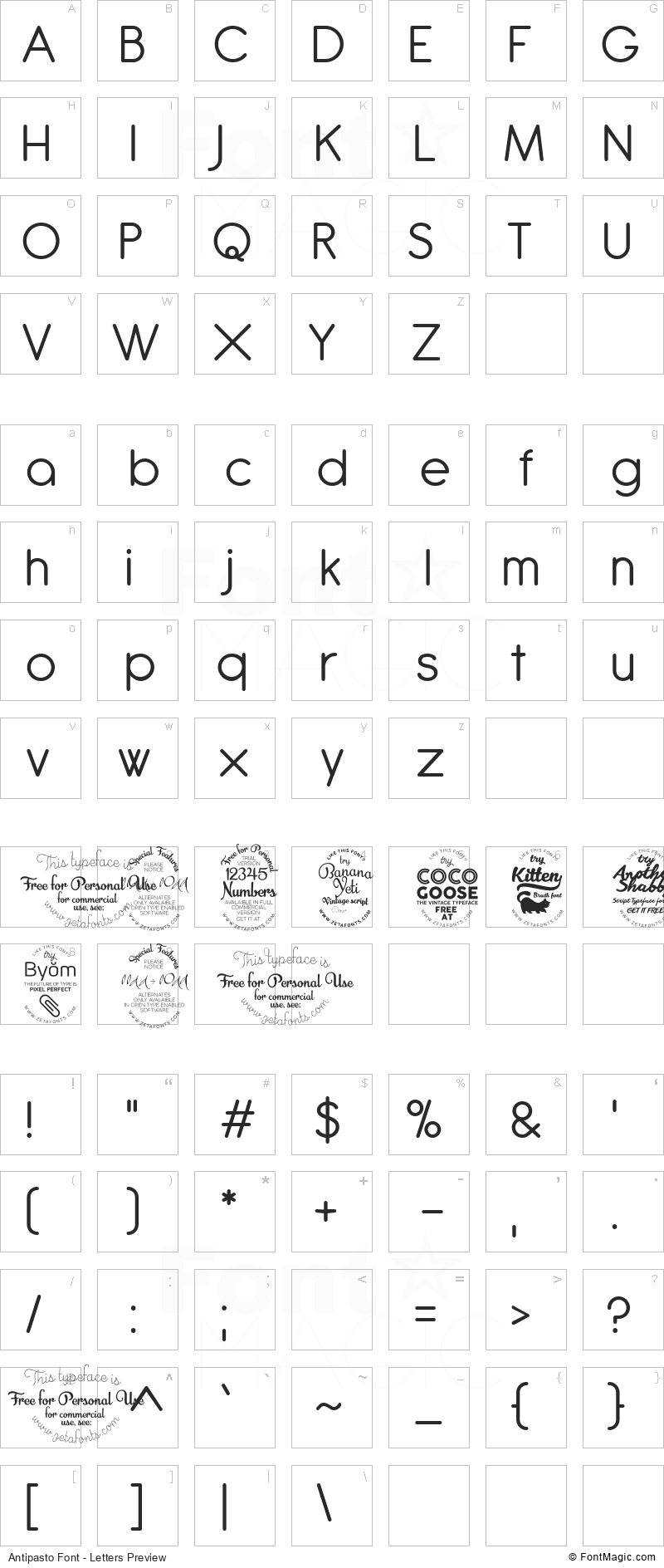 Antipasto Font - All Latters Preview Chart