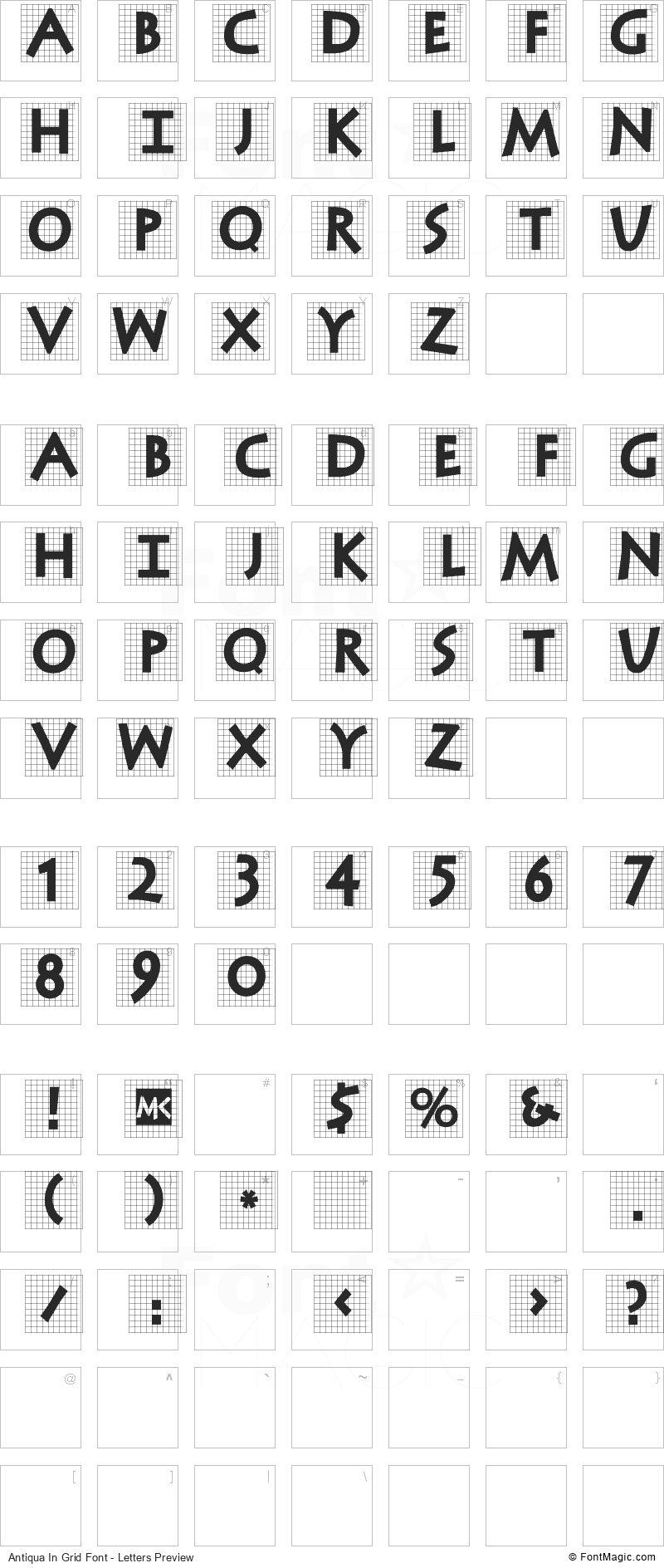 Antiqua In Grid Font - All Latters Preview Chart