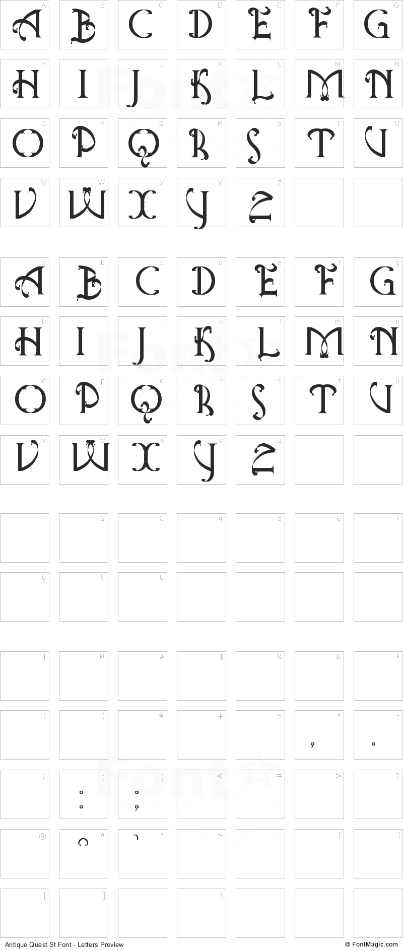 Antique Quest St Font - All Latters Preview Chart