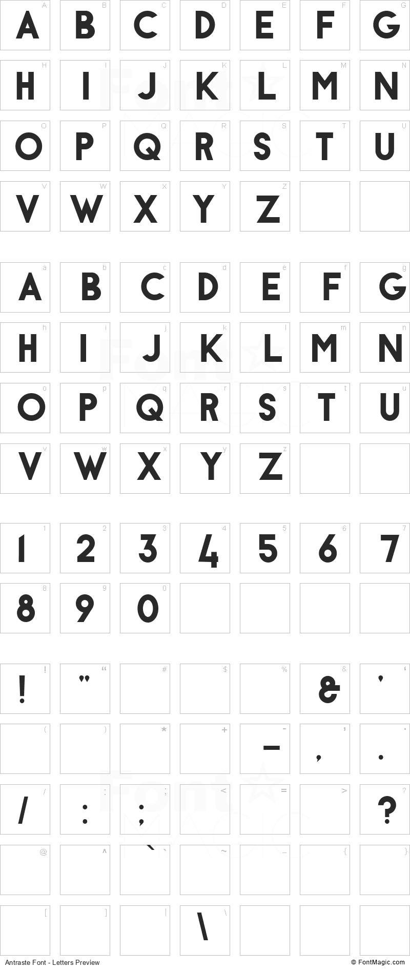 Antraste Font - All Latters Preview Chart