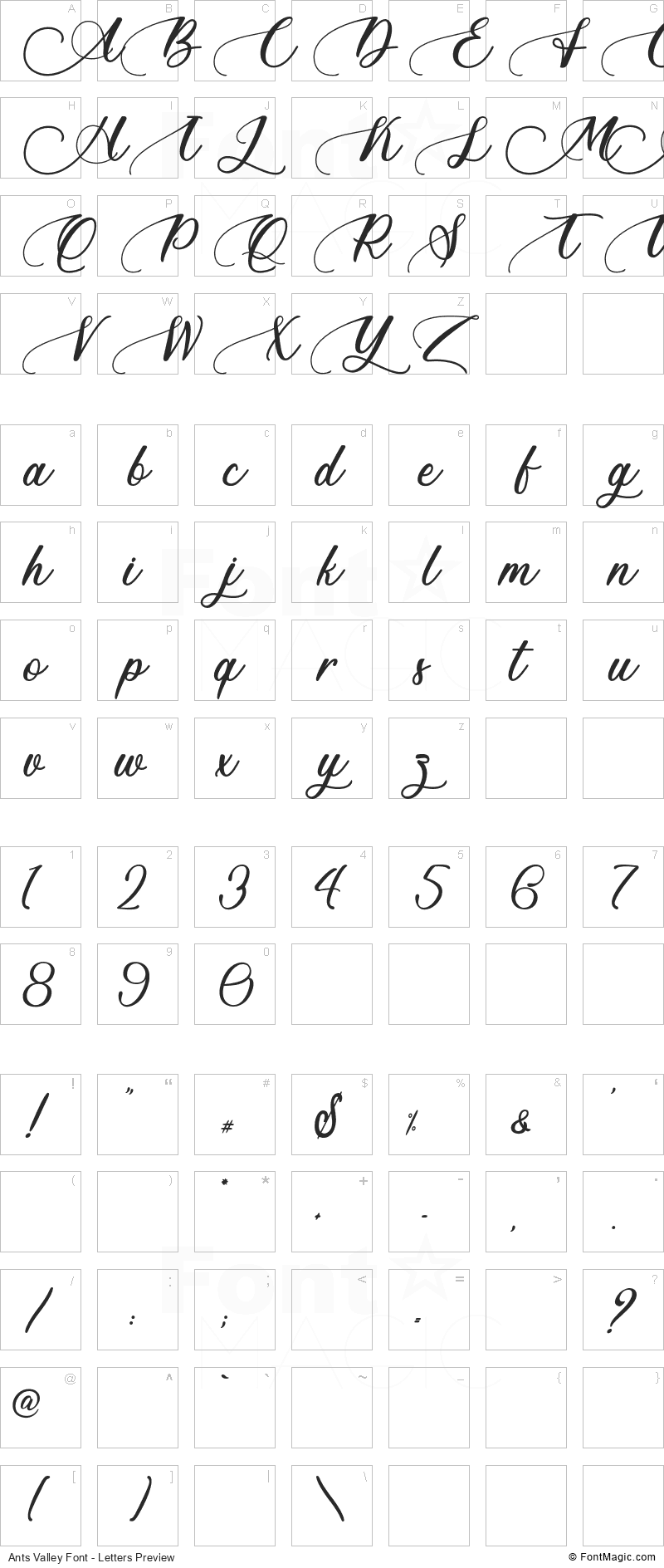 Ants Valley Font - All Latters Preview Chart