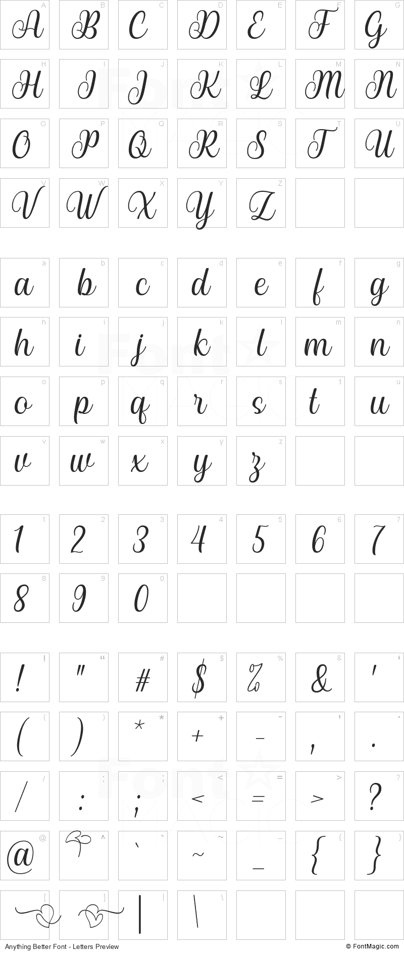 Anything Better Font - All Latters Preview Chart