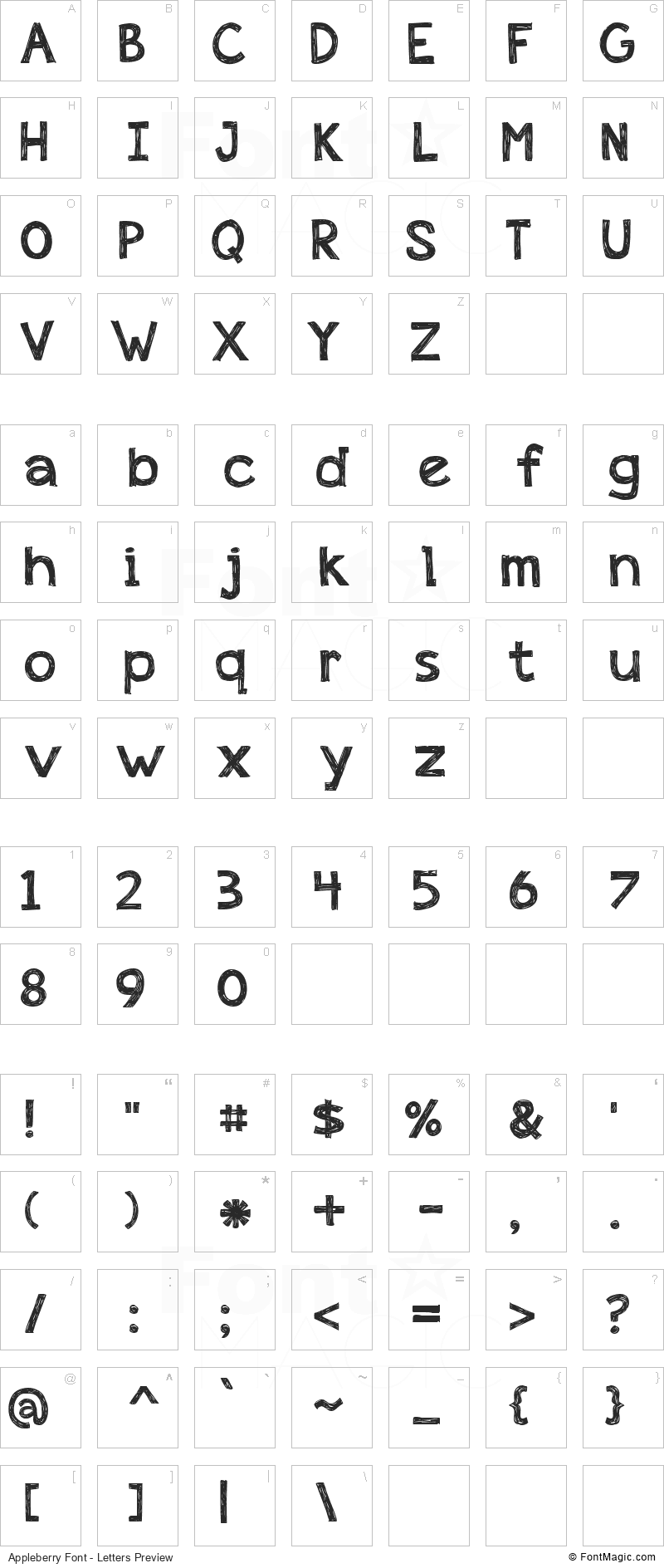 Appleberry Font - All Latters Preview Chart