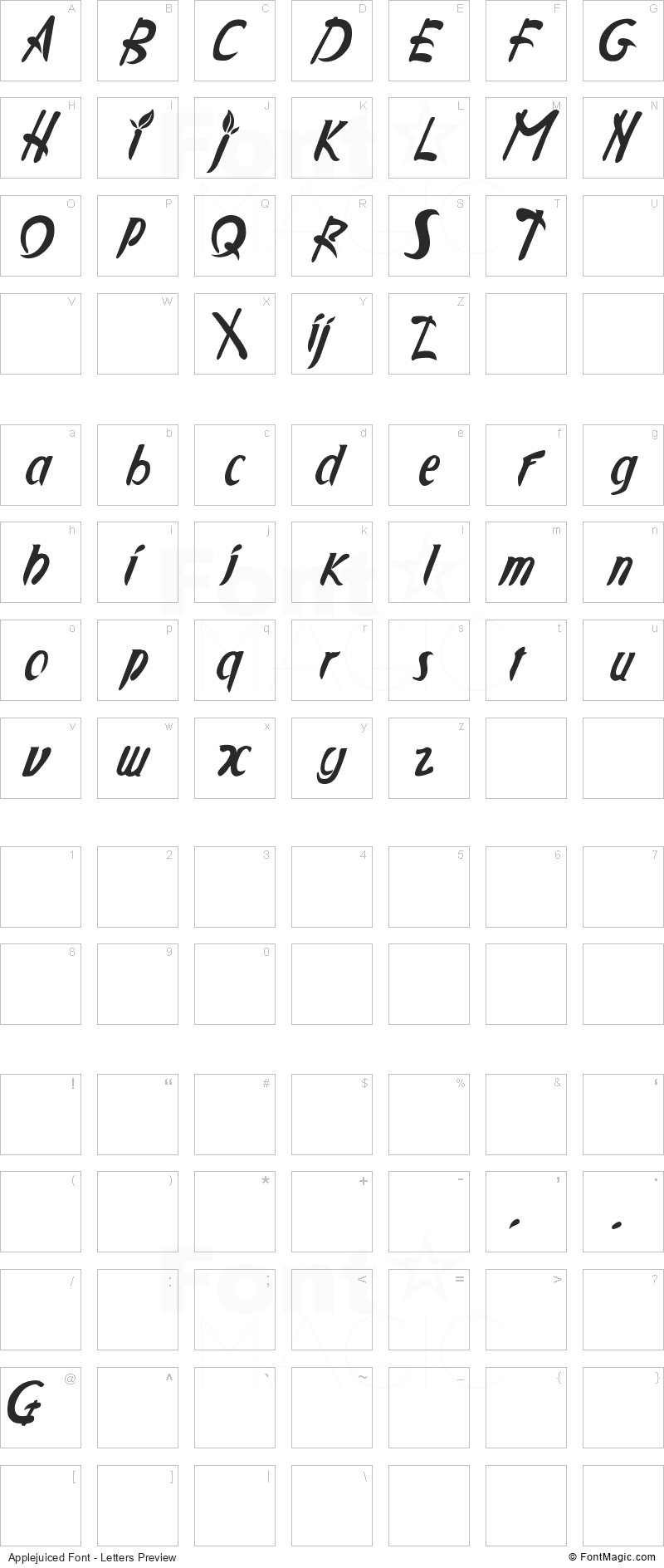 Applejuiced Font - All Latters Preview Chart