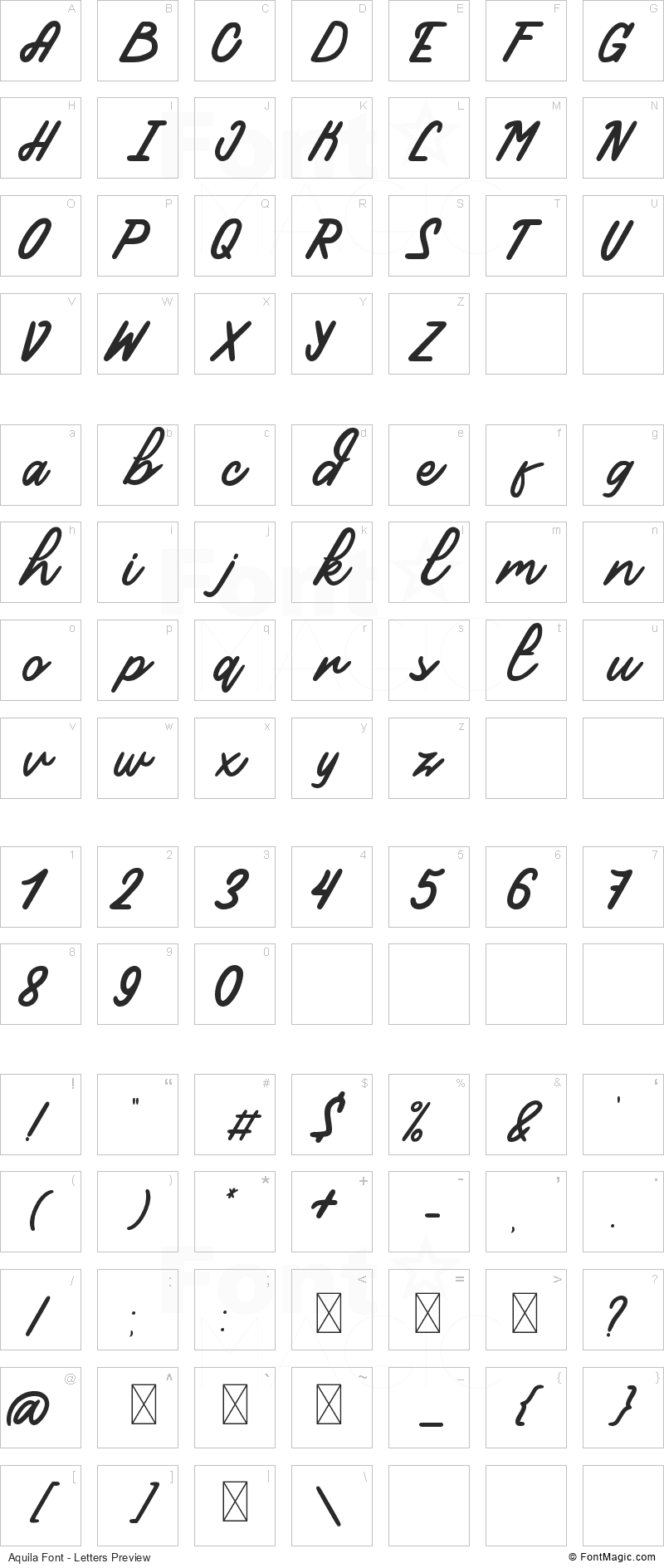 Aquila Font - All Latters Preview Chart