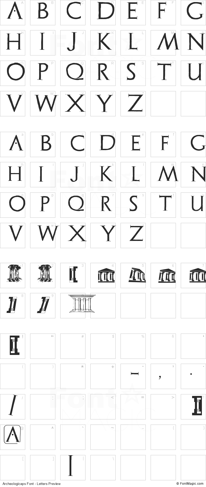 Archeologicaps Font - All Latters Preview Chart