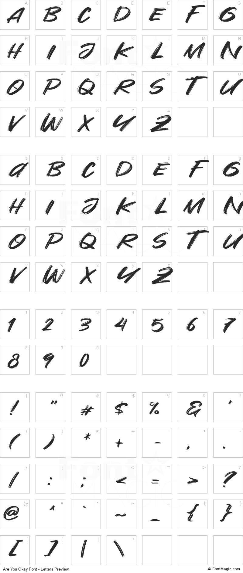 Are You Okay Font - All Latters Preview Chart