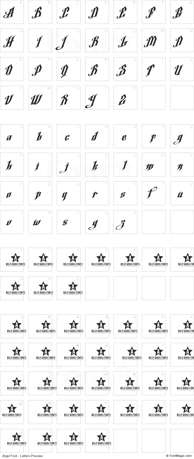 Argel Font - All Latters Preview Chart