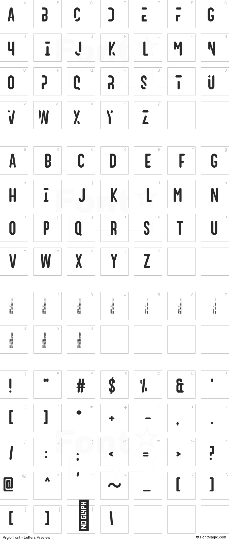 Argio Font - All Latters Preview Chart