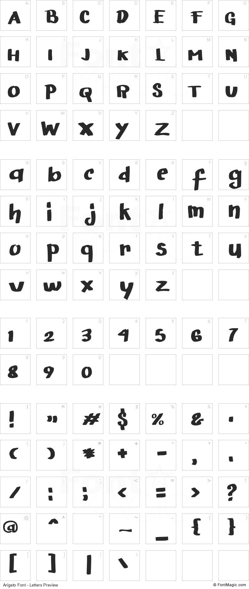 Arigato Font - All Latters Preview Chart