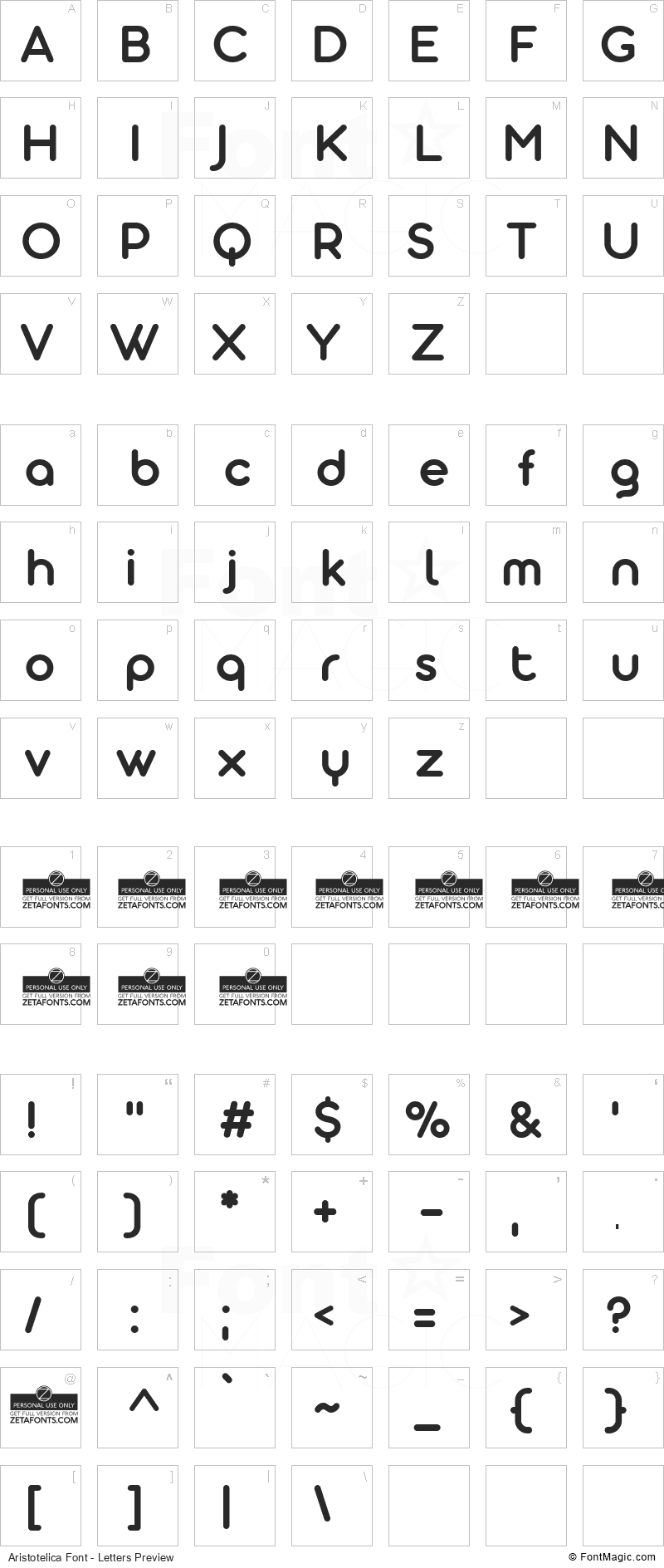 Aristotelica Font - All Latters Preview Chart
