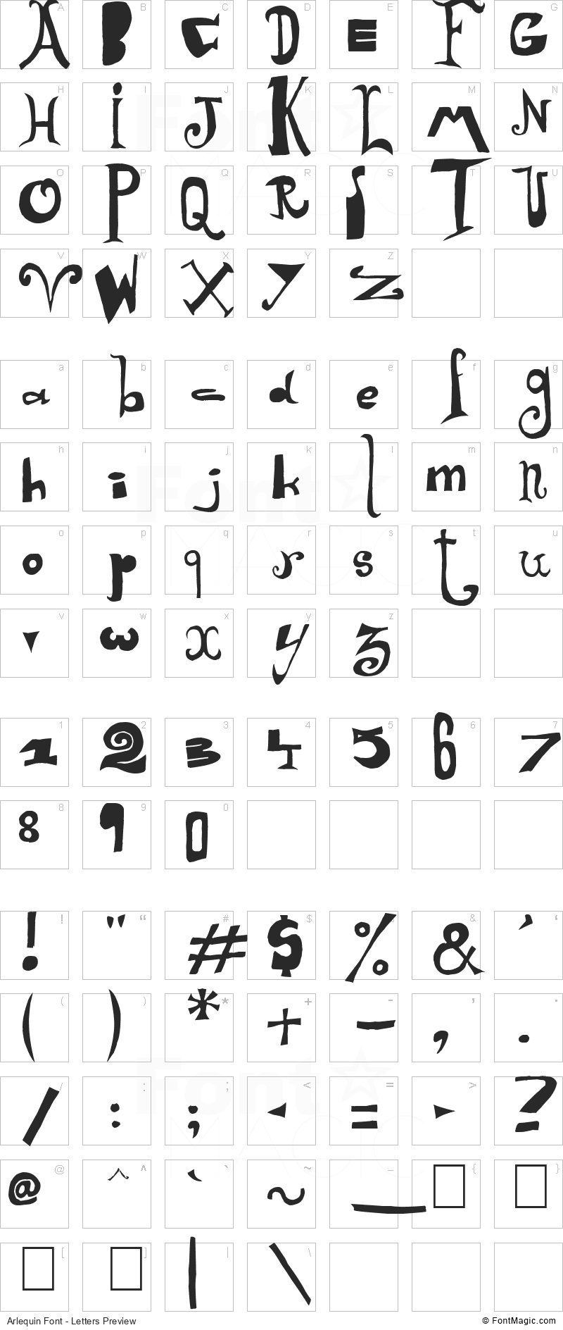 Arlequin Font - All Latters Preview Chart