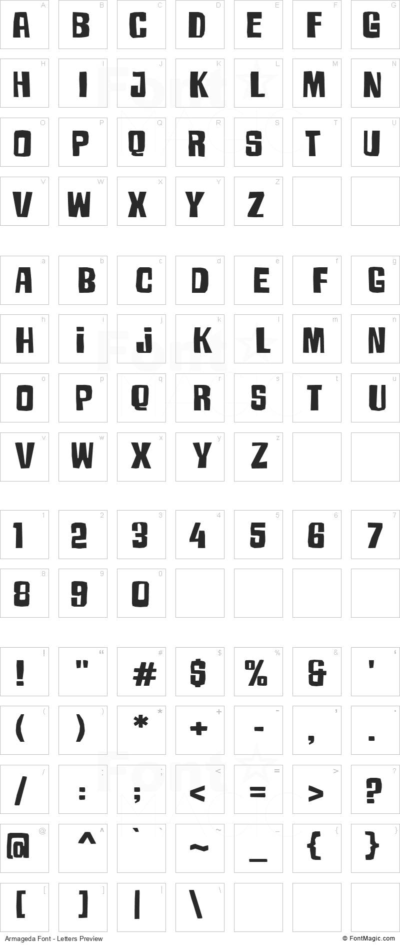 Armageda Font - All Latters Preview Chart