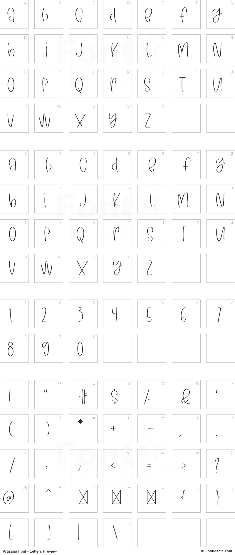 Artisana Font - All Latters Preview Chart