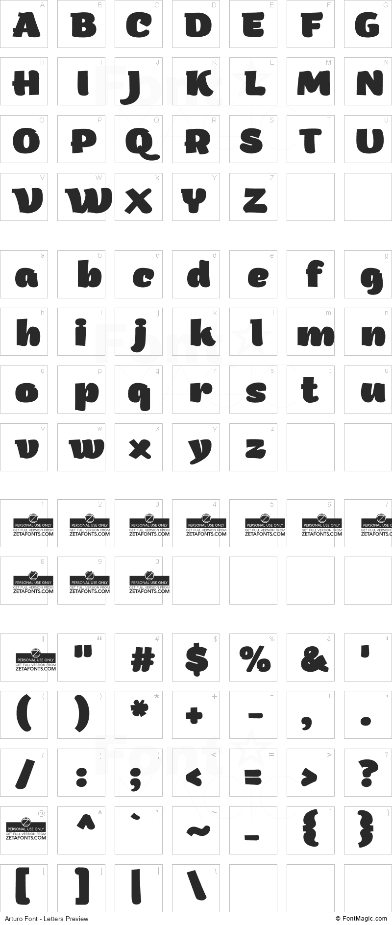 Arturo Font - All Latters Preview Chart