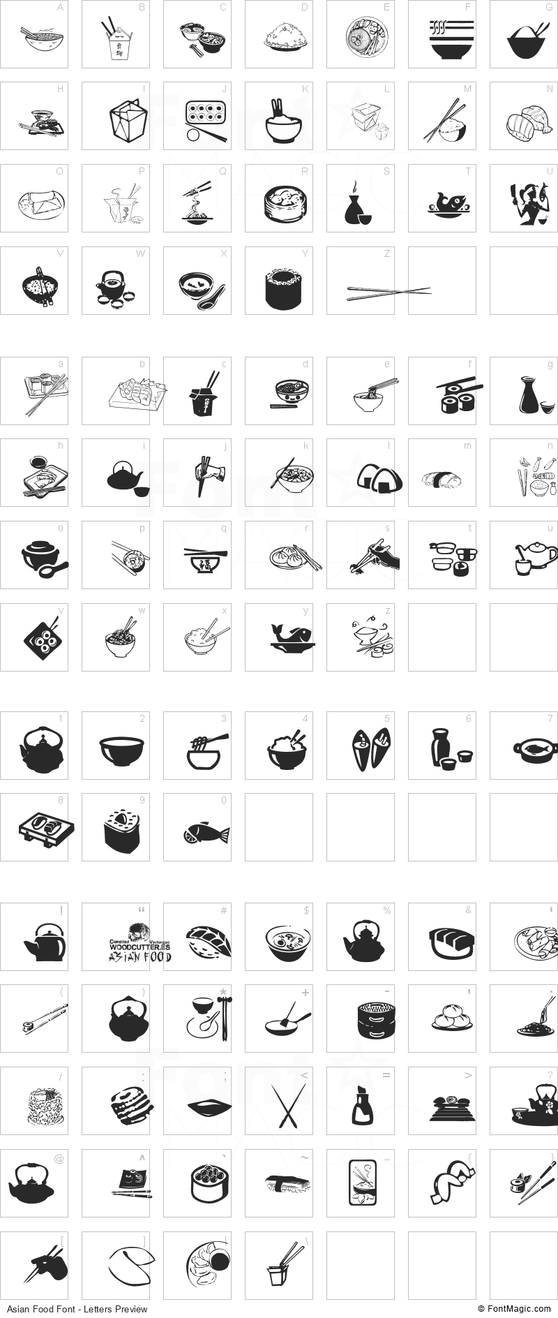 Asian Food Font - All Latters Preview Chart