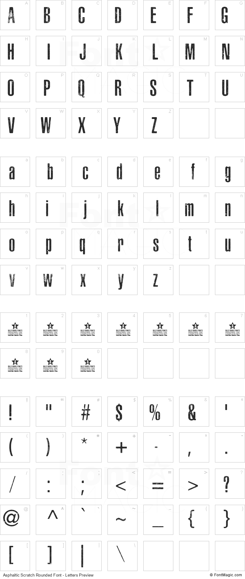 Asphaltic Scratch Rounded Font - All Latters Preview Chart