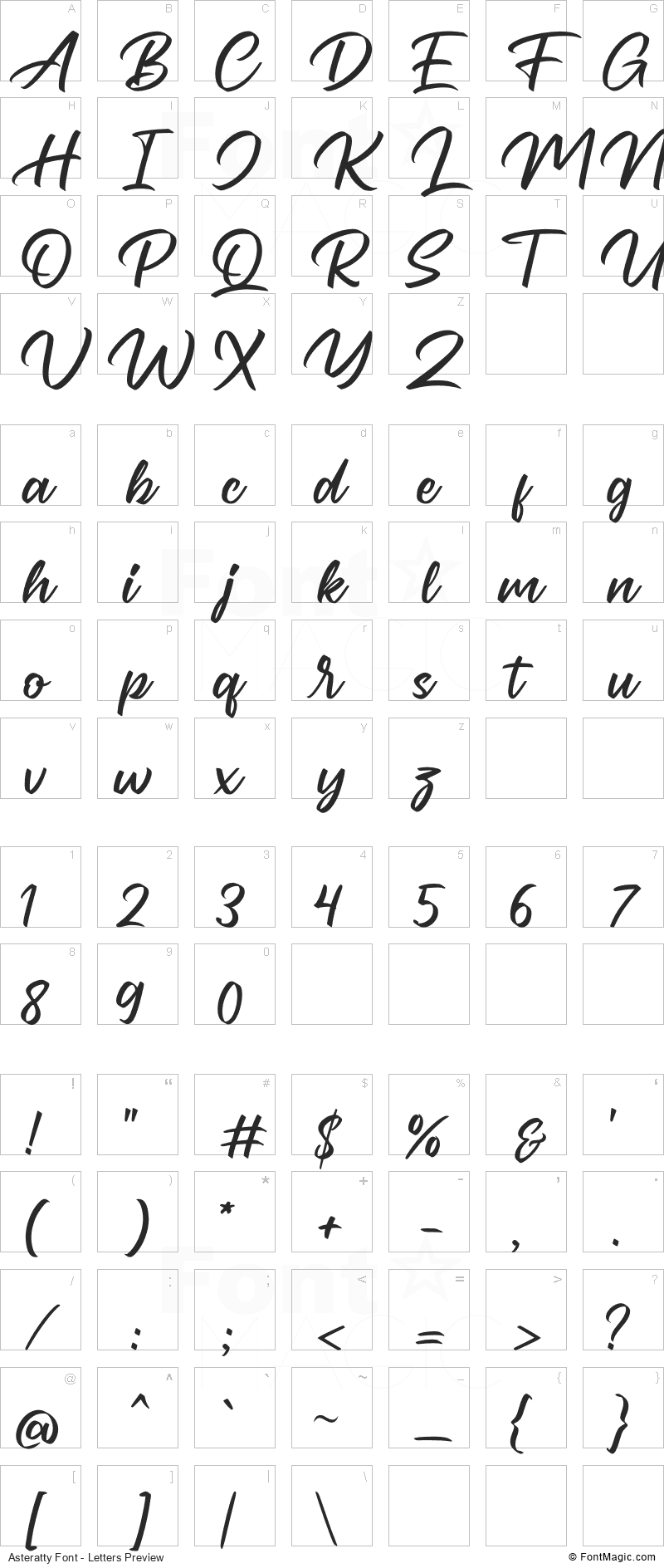 Asteratty Font - All Latters Preview Chart