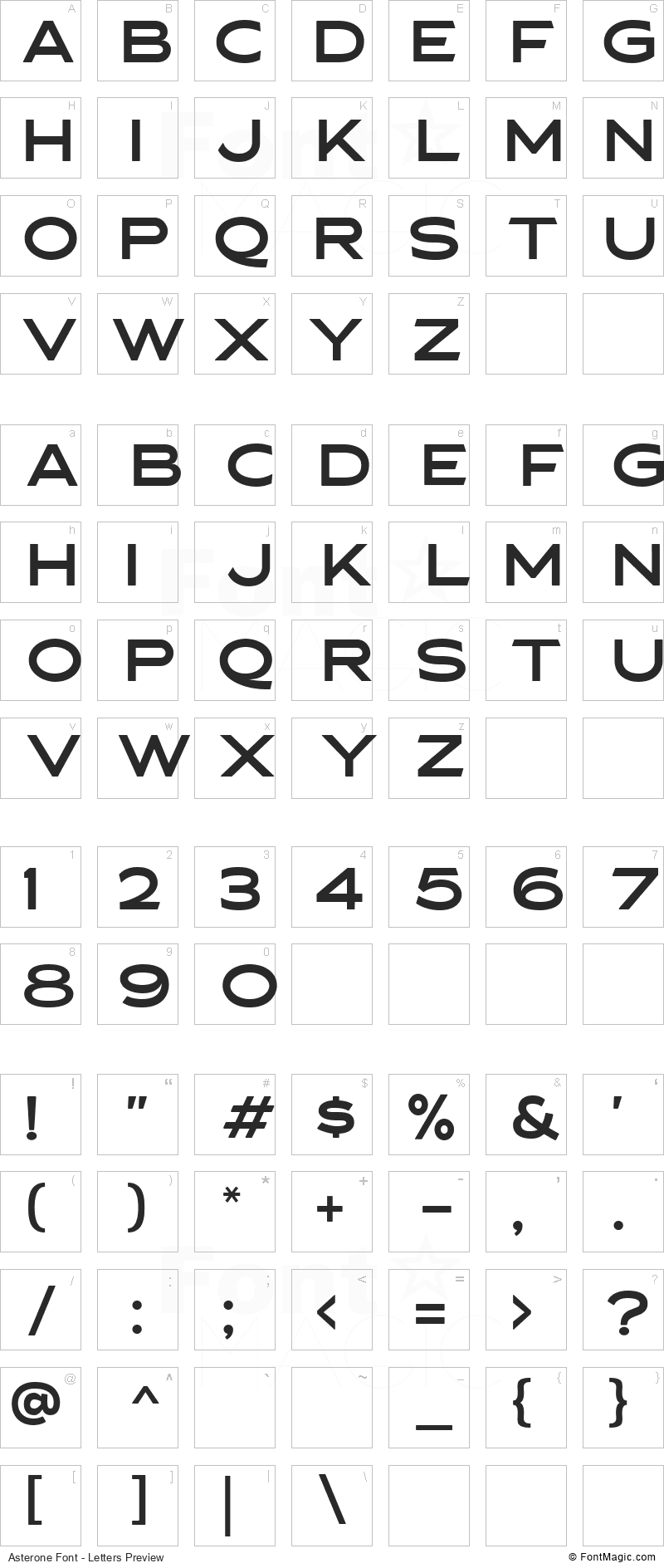 Asterone Font - All Latters Preview Chart