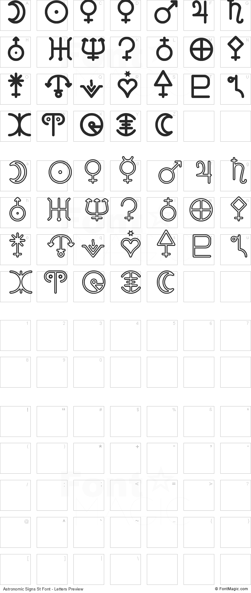 Astronomic Signs St Font - All Latters Preview Chart