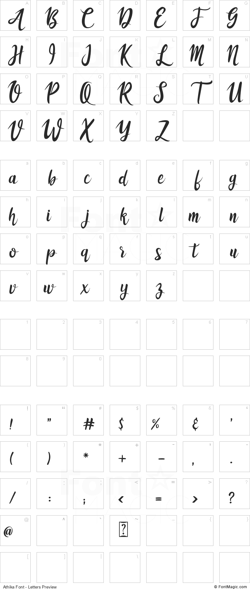 Athika Font - All Latters Preview Chart