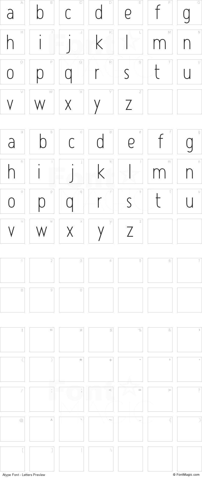Atype Font - All Latters Preview Chart