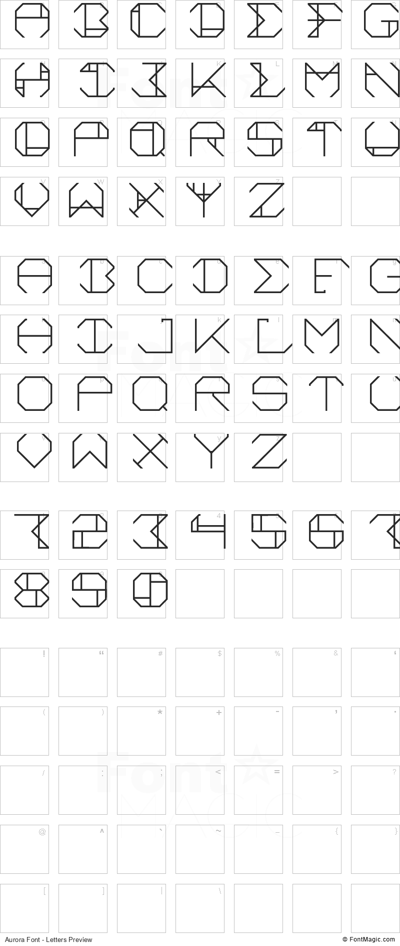 Aurora Font - All Latters Preview Chart