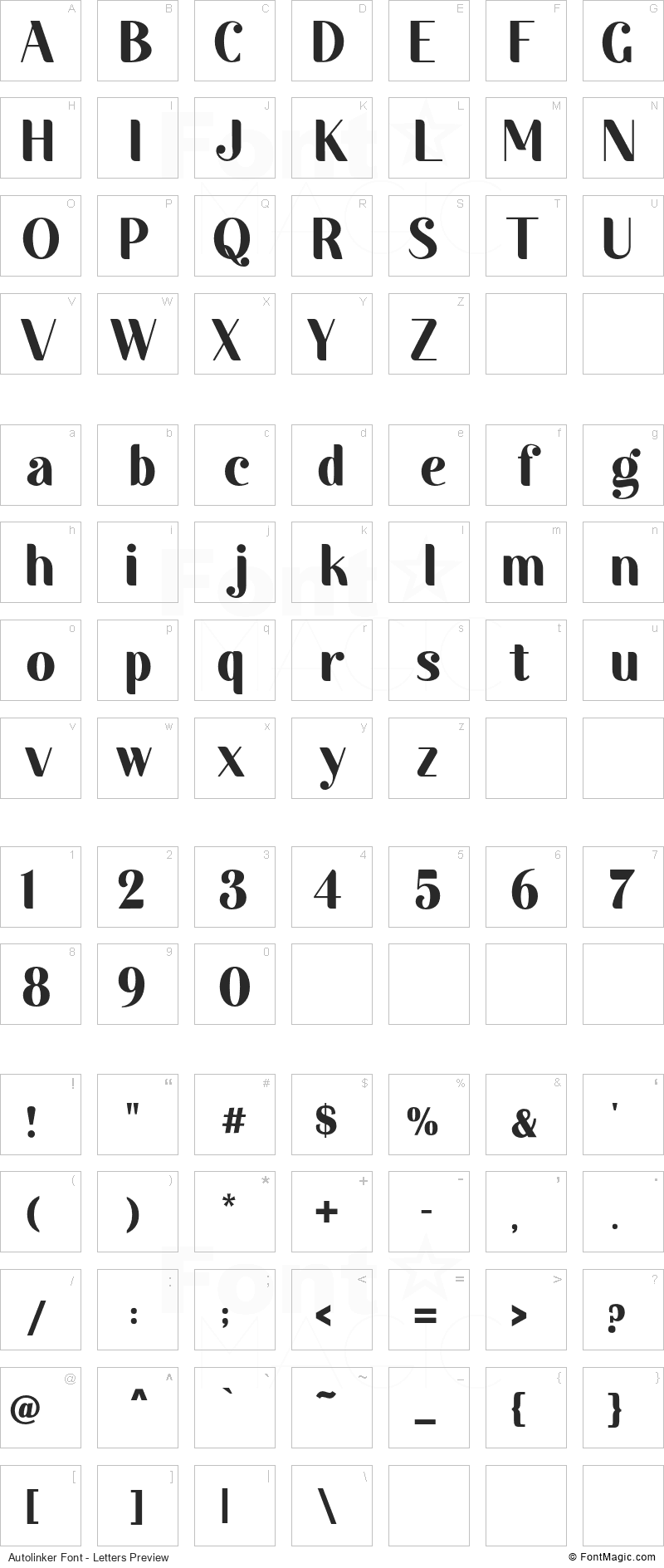 Autolinker Font - All Latters Preview Chart