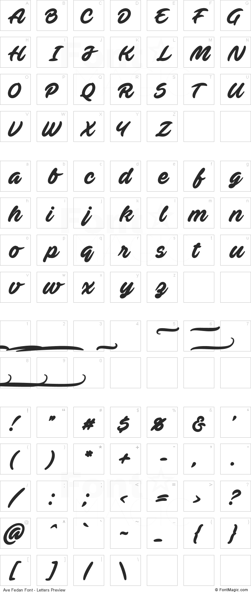 Ave Fedan Font - All Latters Preview Chart