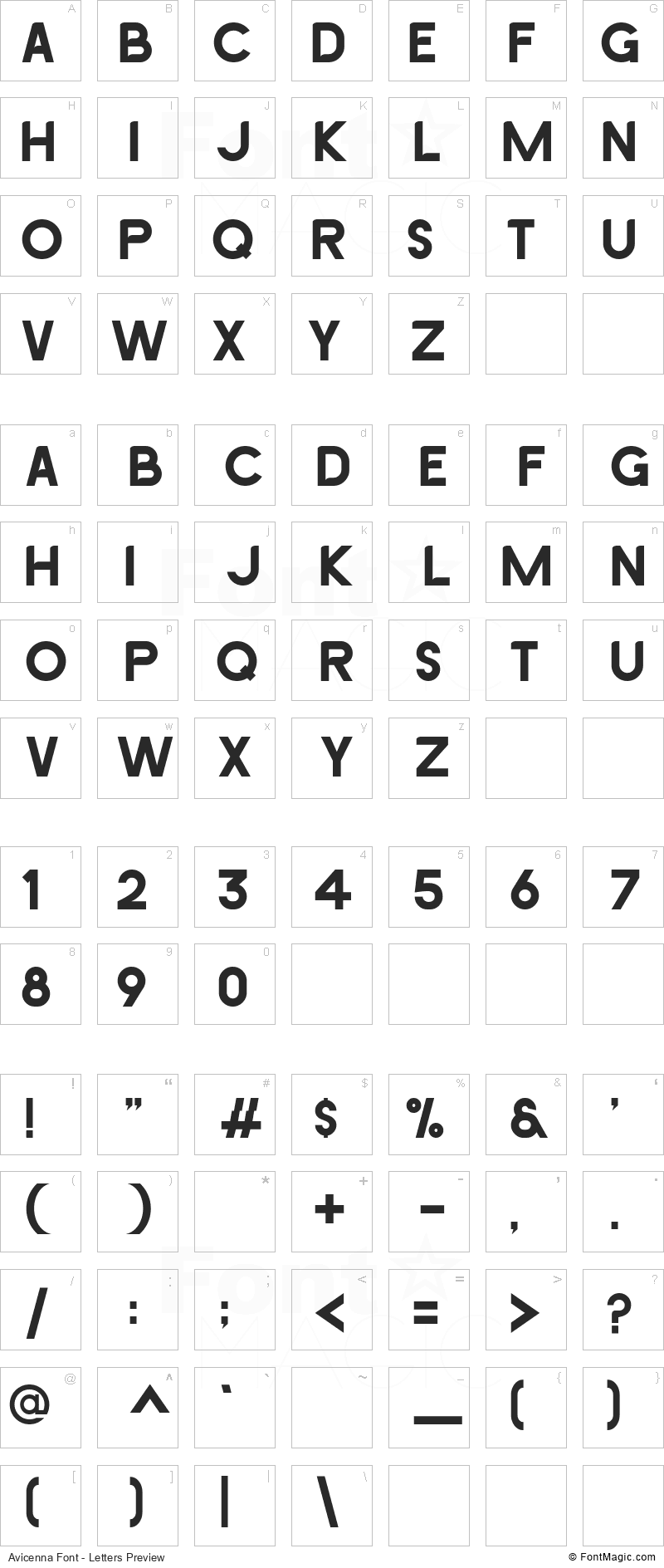 Avicenna Font - All Latters Preview Chart