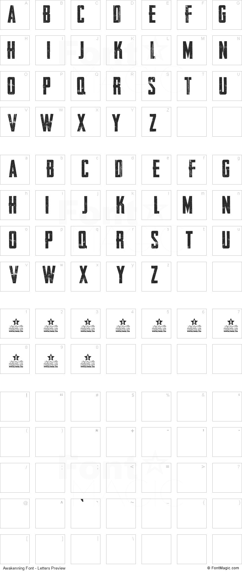 Awakenning Font - All Latters Preview Chart