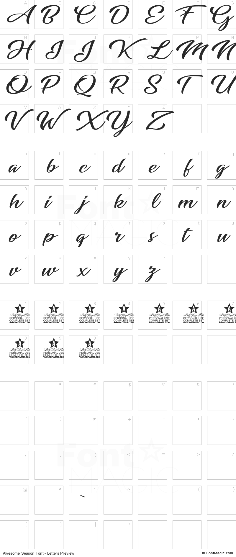 Awesome Season Font - All Latters Preview Chart