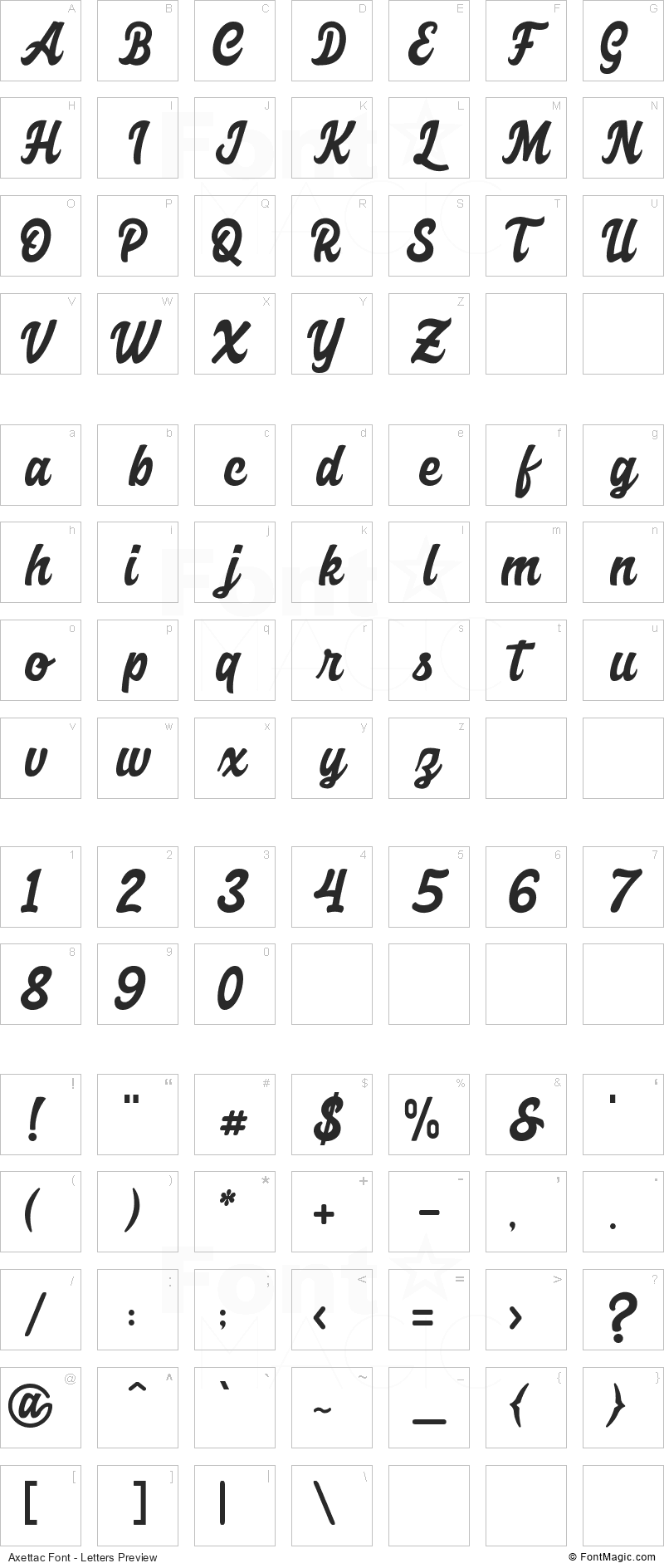 Axettac Font - All Latters Preview Chart