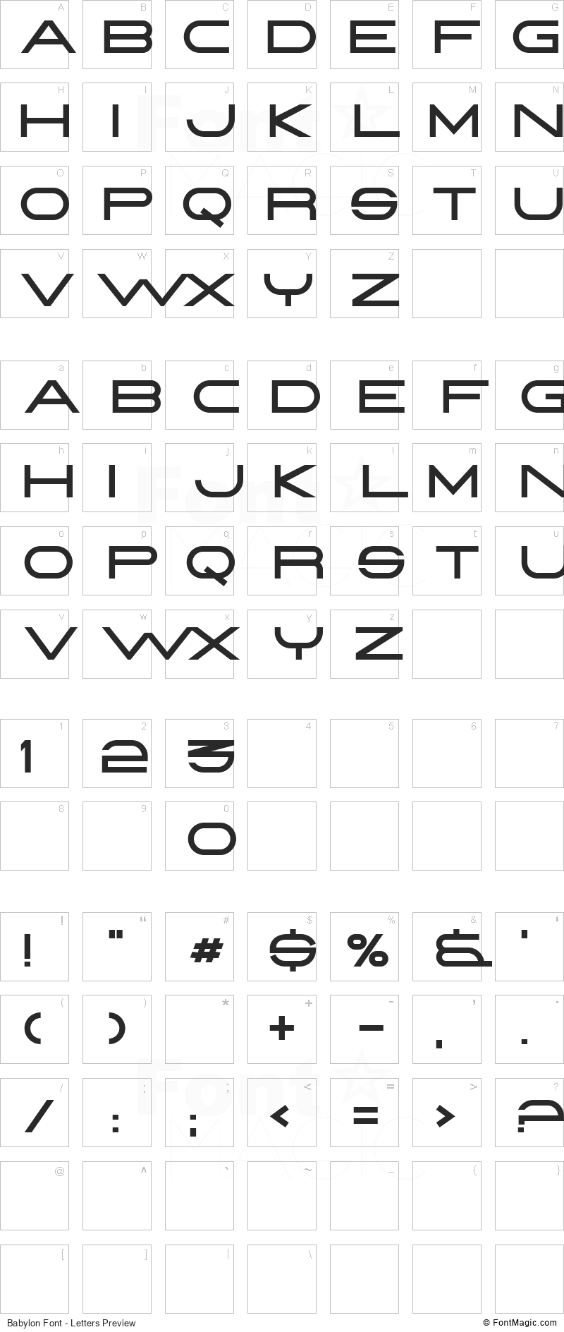 Babylon Font - All Latters Preview Chart