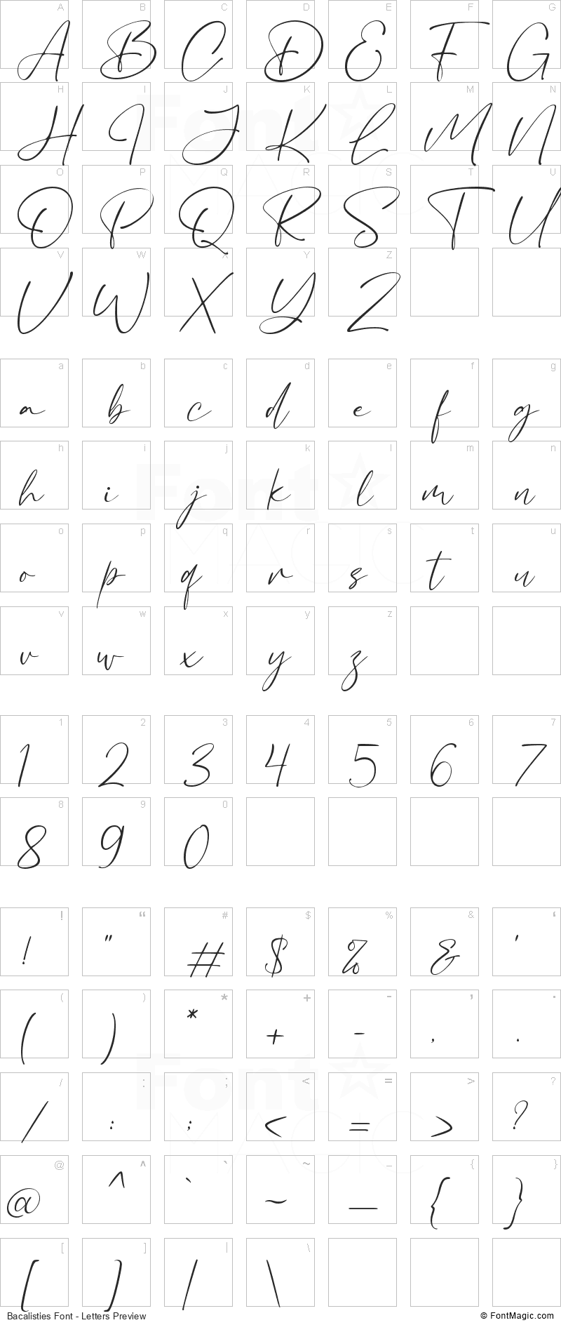 Bacalisties Font - All Latters Preview Chart