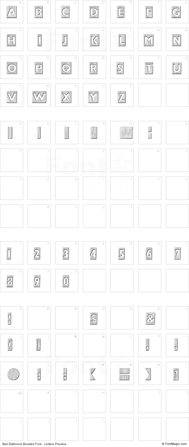 Bad Baltimore Beveled Font - All Latters Preview Chart