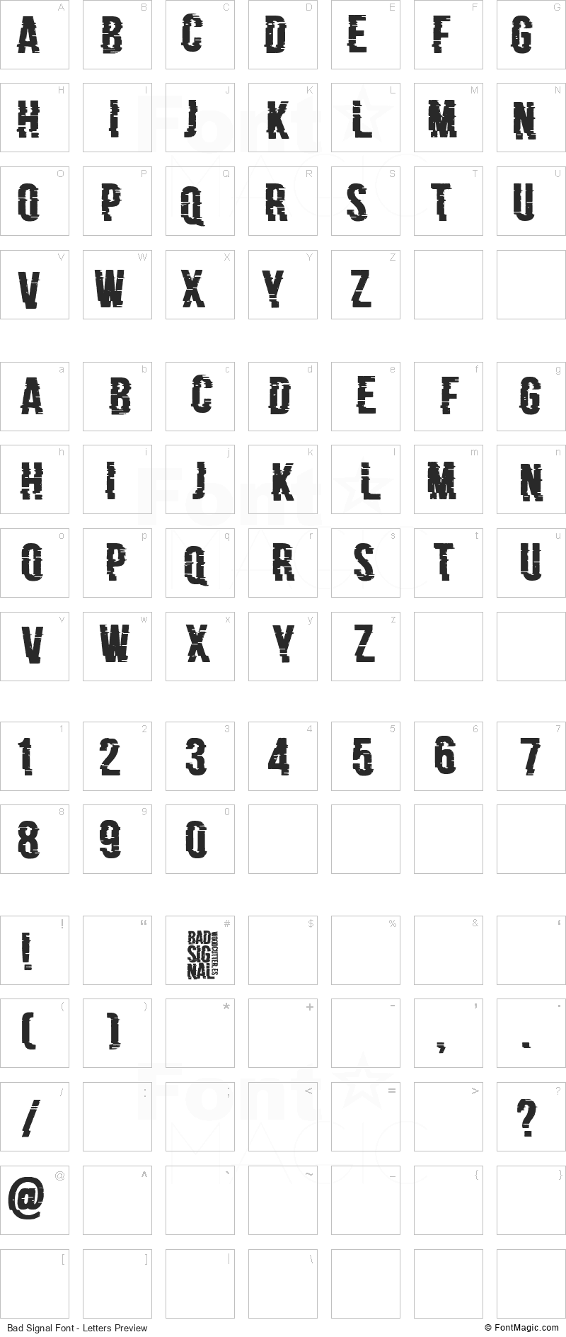 Bad Signal Font - All Latters Preview Chart